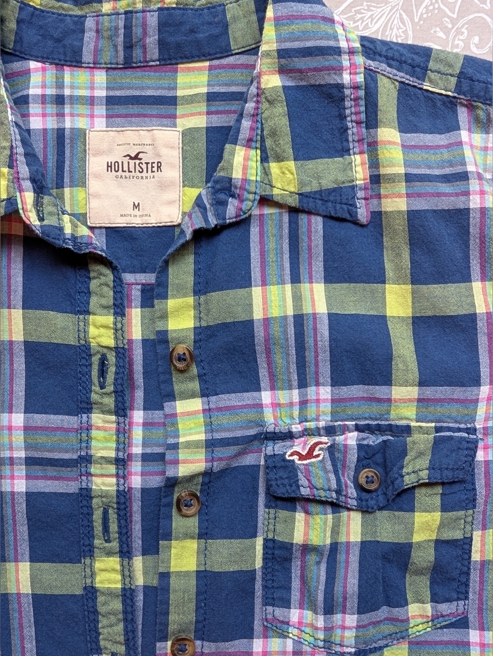 Hollister Button-Up Fitted Y2K Plaid Womo Shirt 100% Cotton